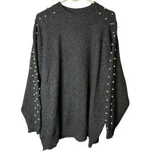 Junarose JRKAETA Long Sleeve Knit Sweater Gray Pearl Embellished Plus 3X Holiday